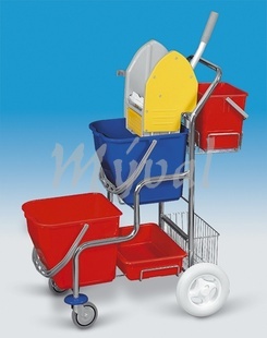 Úklidový vozík KAMZÍK s košíkem a kbelíkem